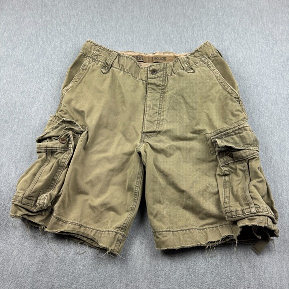 Ruehl No. 925 Shorts Mens 33 Brown Canvas Button Fly Distressed Cargo Workwear
